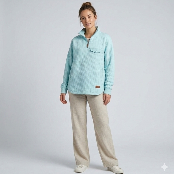 August blen Sweaters - Aqua Blue Textured Turtleneck Sweater
